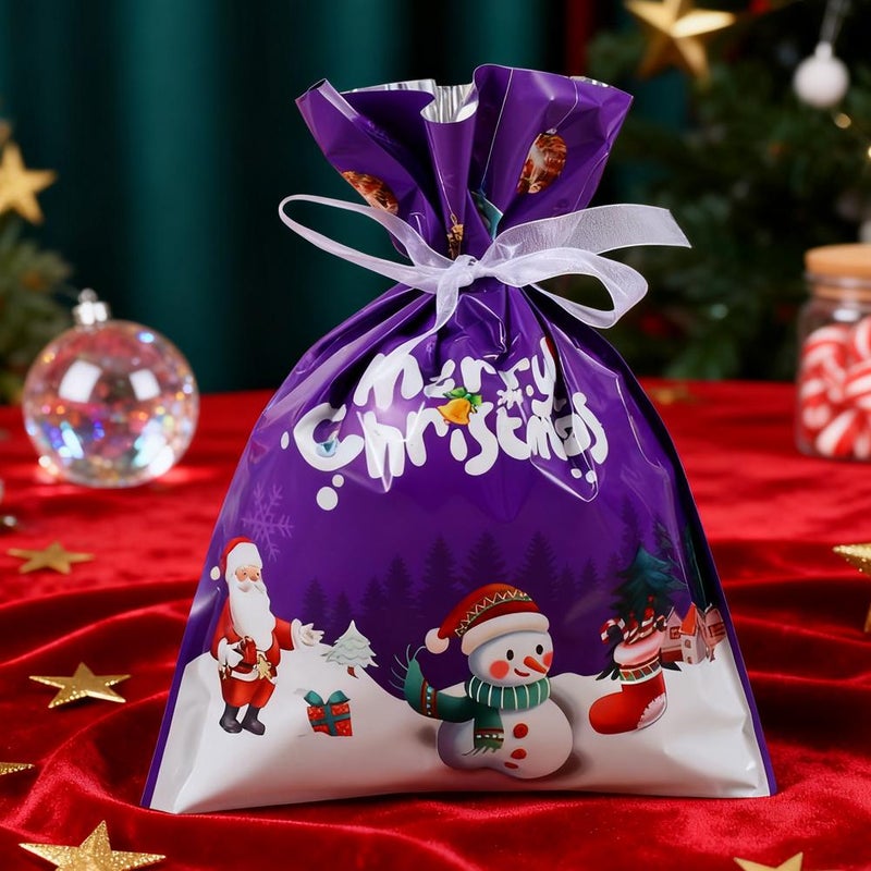 Christmas Drawstring Gift Bags, Xmas Gift Bags with Tags & Ribbon Ties, Reusable Santa Xmas Wrapping Bag Bulk with Tags for Candy - Image 4